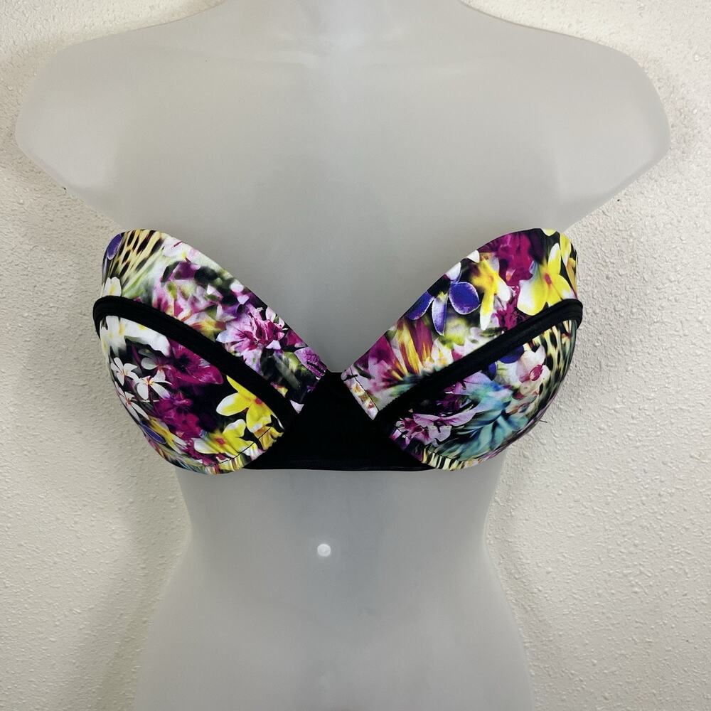 Beach Bunny Panama Floral Animal Print Balconette Strapless Bikini Top L Large